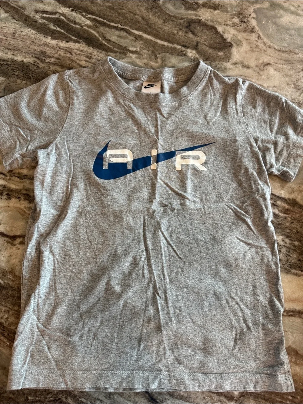Nike Kids Gray Tee with Blue Air Logo and Royal Blue Shorts